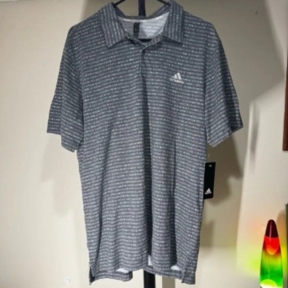 Men's Adidas Striped Gray Polo Shirt size Large New